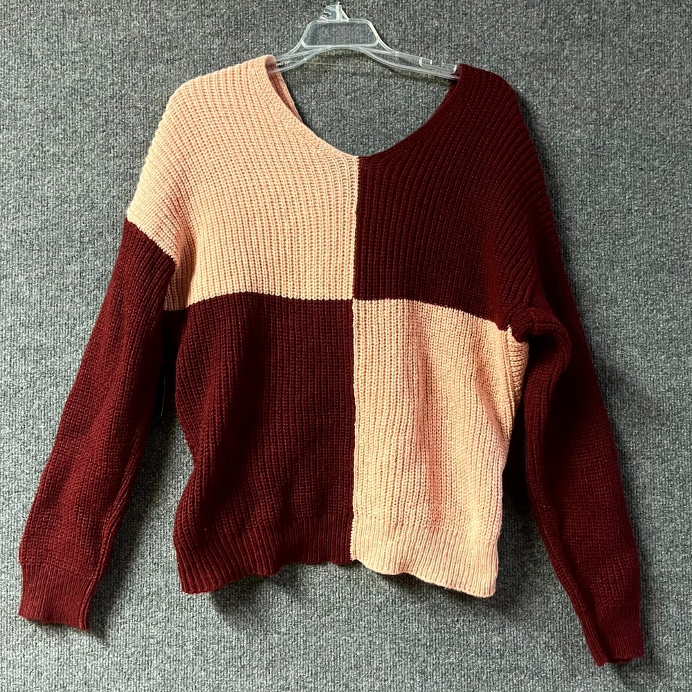 No Boundaries‎ Sweater Womens 3XL (21) Peach Red Knitted Twisted Front V-Neck